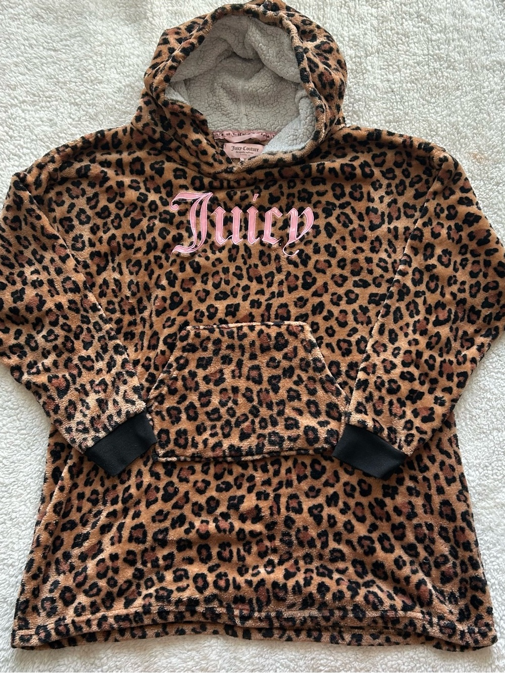 Juicy Couture Leopard Sherpa Pullover with Pink Label